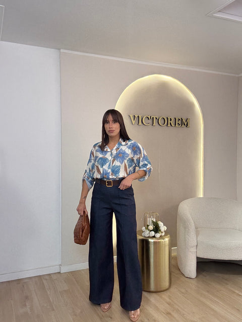 Pantalone denim leggero con cinta