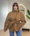 Jacket in camoscio collo alto e bottoni