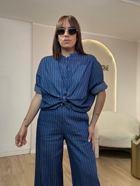 Camicia denim gessata