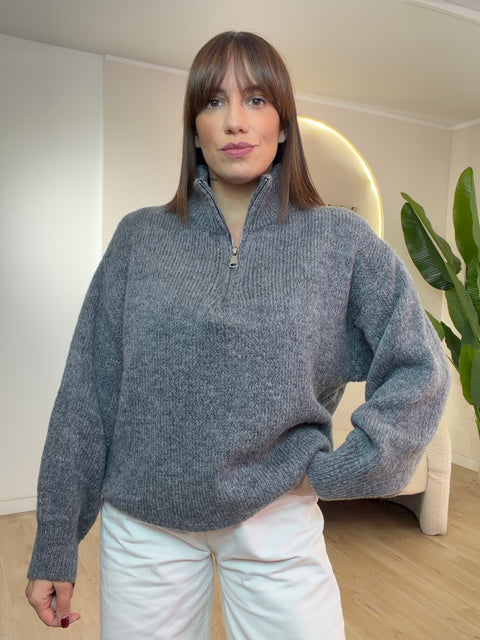 Maglia lana grossa zona zip