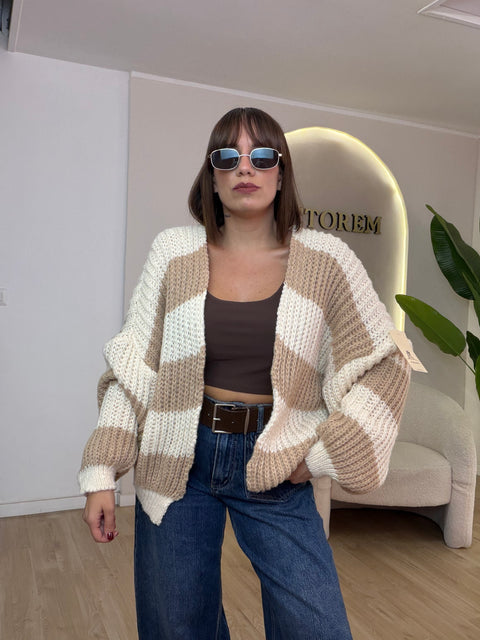 Cardigan lana grossa righe