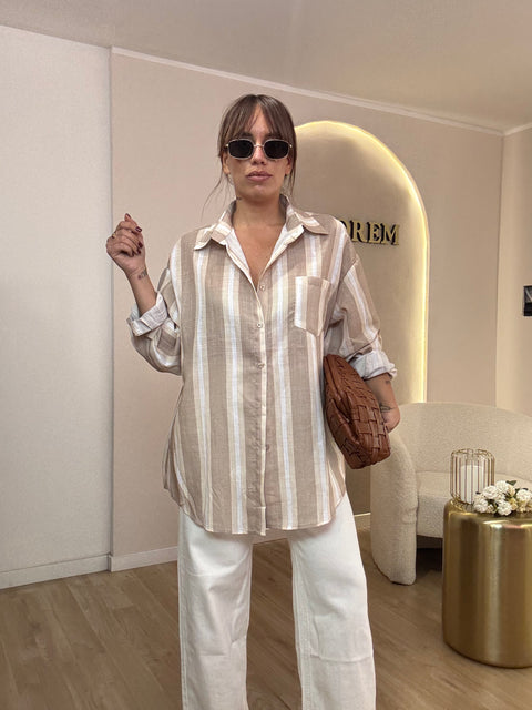 Camicia rigata con taschino morbida