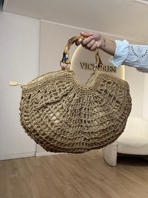Borsa mezzaluna manico bamboo