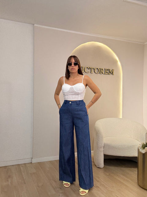 Pantalone denim gessato