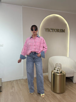 Camicia quadri con dettagli in denim