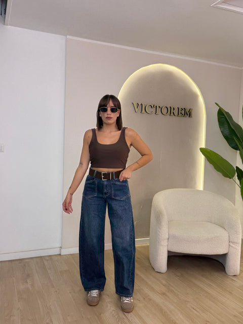 Jeans baloon con tasconi e cinta