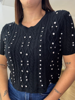 Maglia crop con strass