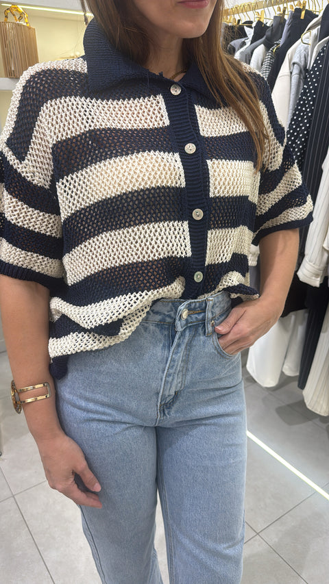 Cardigan in filo rigato