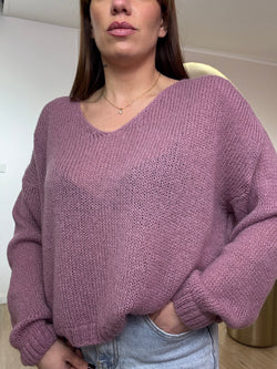 Maglia scollo V in lana grossa