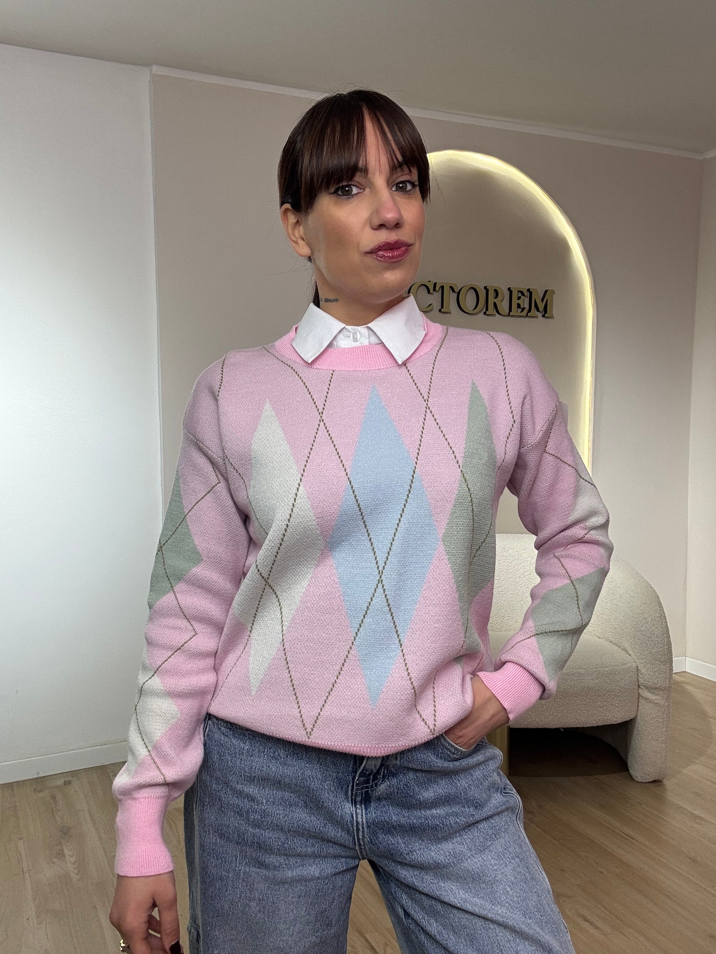 Maglia manica lunga fantasia rombi