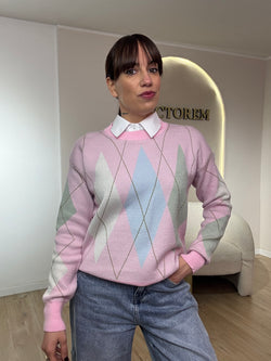 Maglia manica lunga fantasia rombi