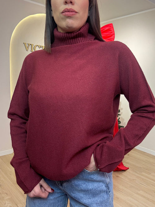 Maglia lana rasata over collo alto