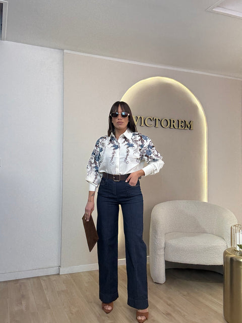 Pantalone denim leggero con cinta