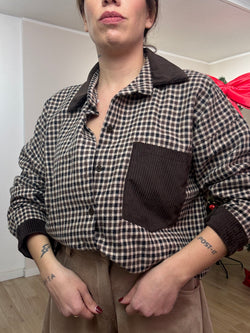 Camicia quadri con dettagli in velluto