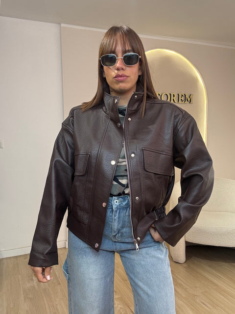 Jacket ecopelle con tasche