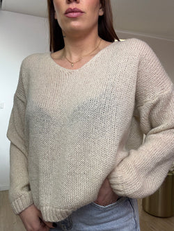 Maglia scollo V in lana grossa