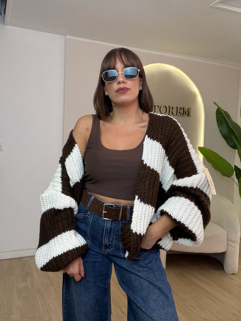Cardigan lana grossa righe