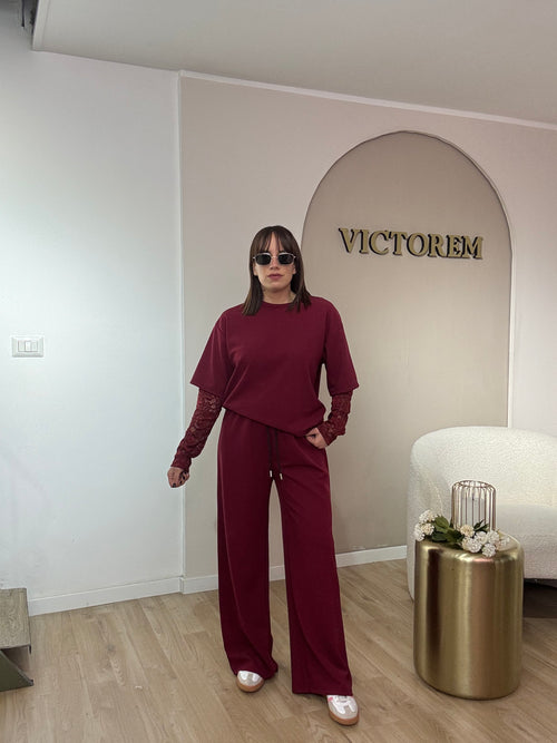 Coordinato garzato manica in pizzo