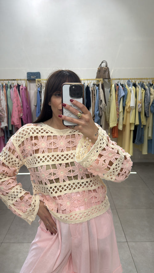 Maglia macrame fiori