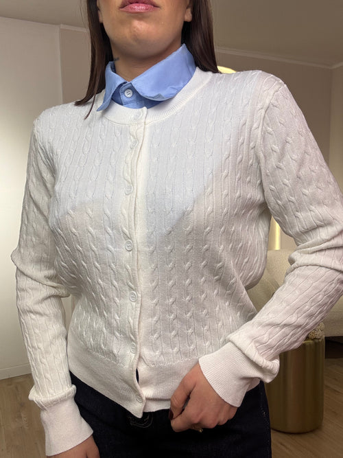 Cardigan girocollo treccia