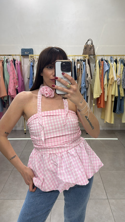 Top quadretti con fiore - Victorem