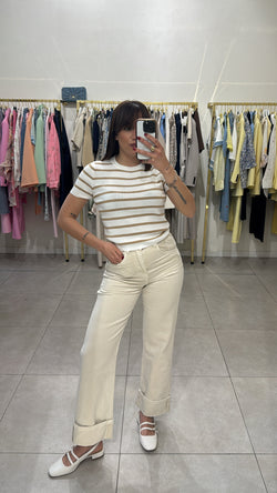 Jeans piegone panna
