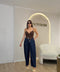Pantalone tessuto denim con cinta gold
