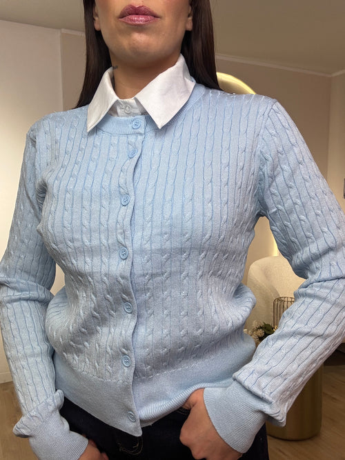 Cardigan girocollo treccia