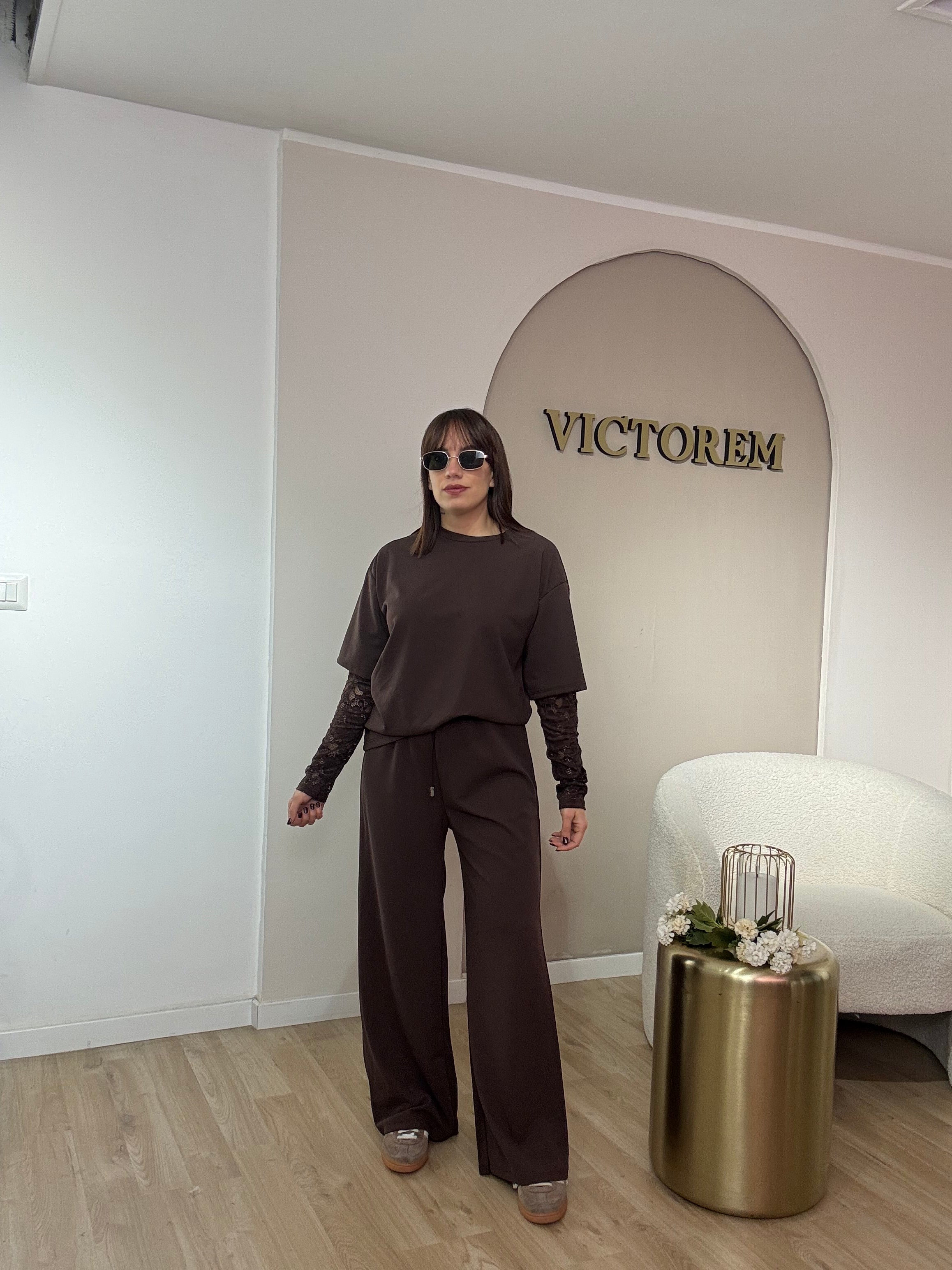 Coordinato garzato manica in pizzo