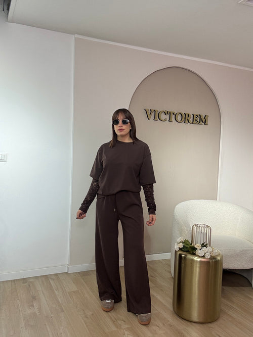 Coordinato garzato manica in pizzo