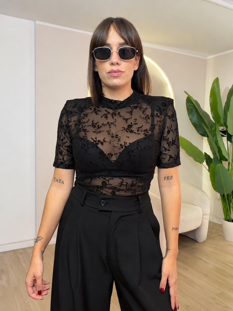 Body con spallina contrasti velluto