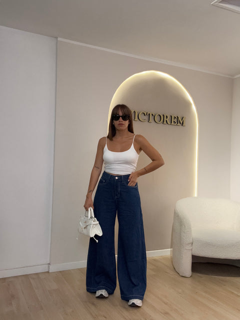 Jeans denim leggerò gamba ampia