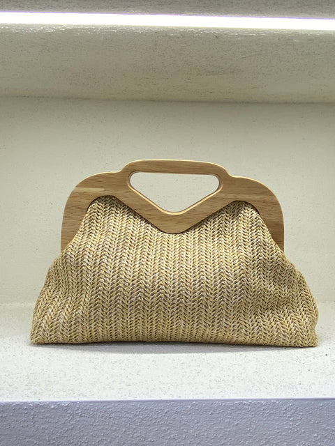 Borsa in rafia e legno