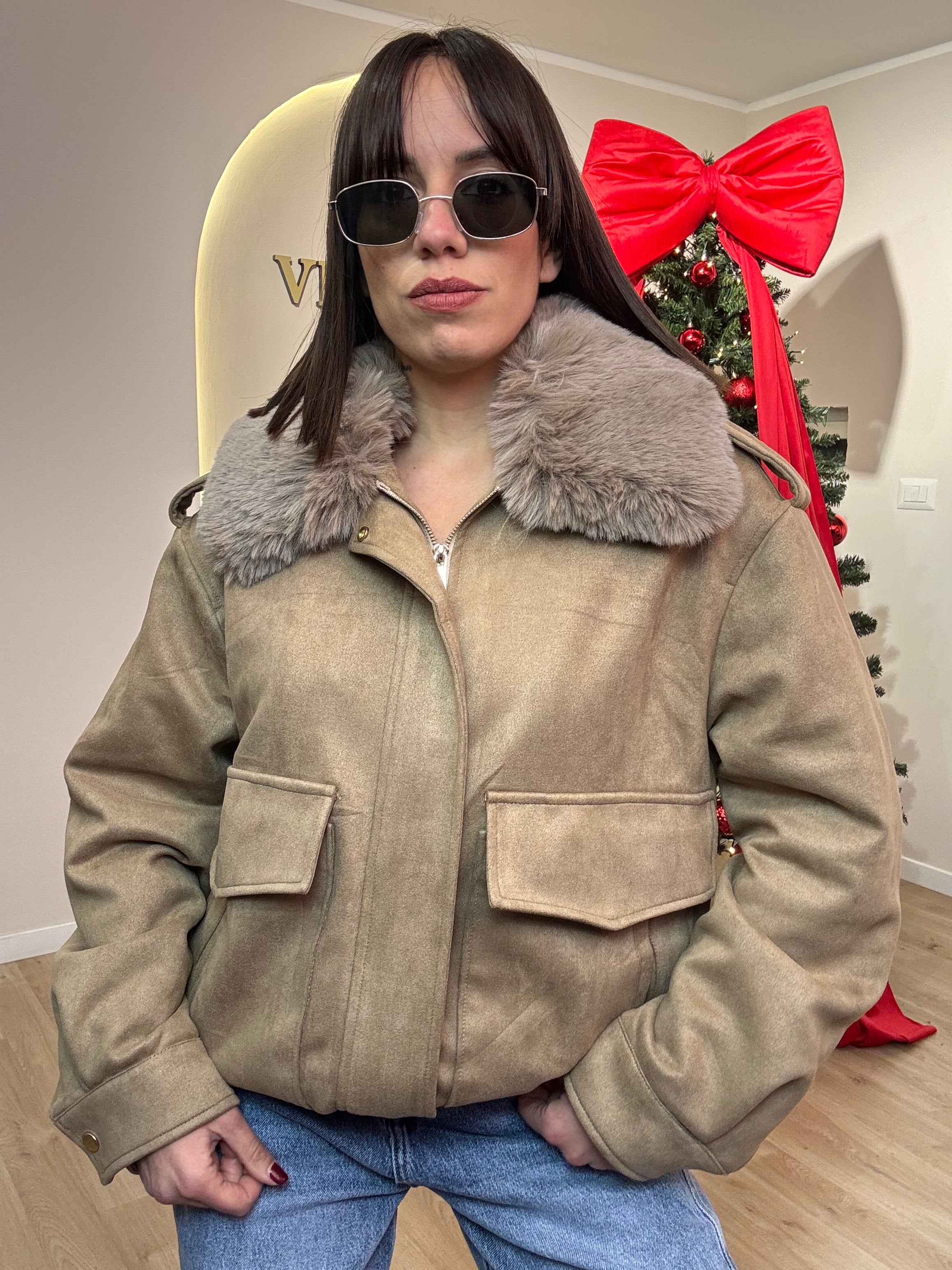 Giubbino in camoscio con pelliccia