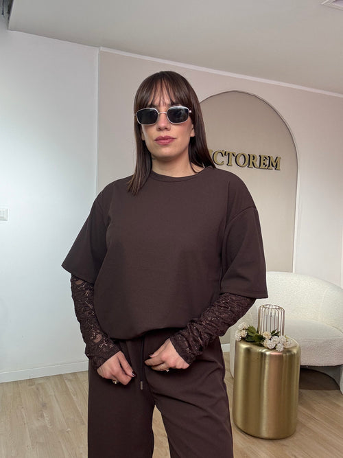 Coordinato garzato manica in pizzo