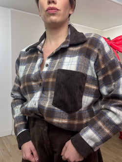 Camicia quadri con dettagli in velluto