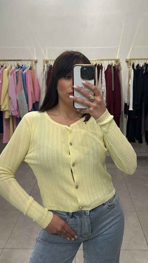 Cardigan con bottoni strass