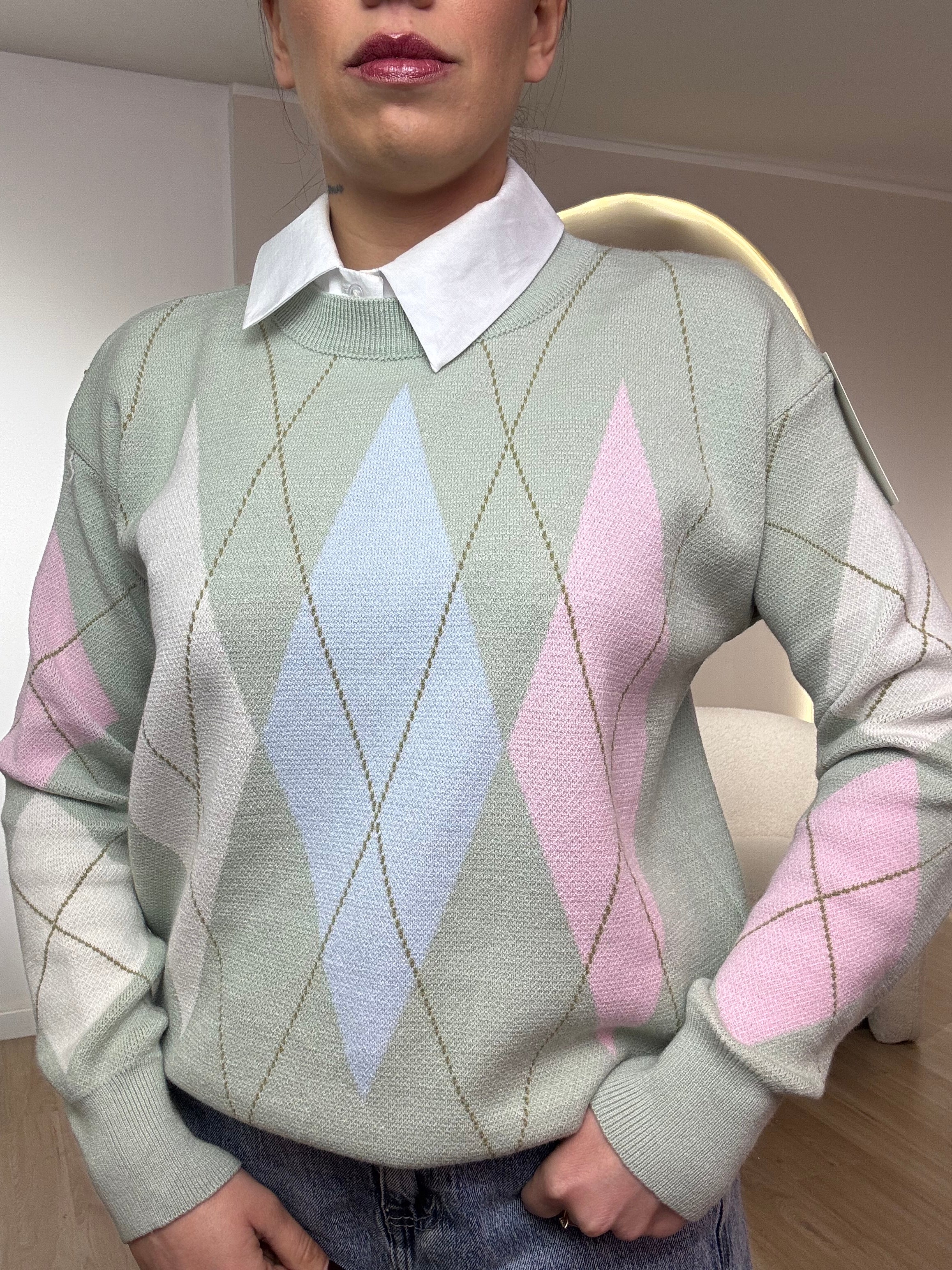 Maglia manica lunga fantasia rombi