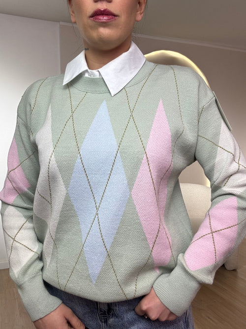 Maglia manica lunga fantasia rombi