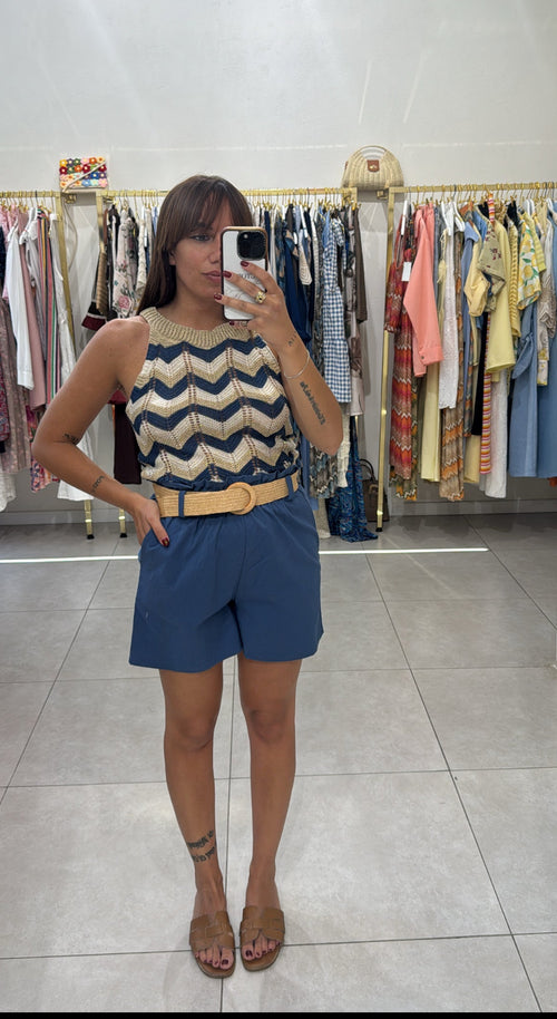 Shorts con cinta in paglia