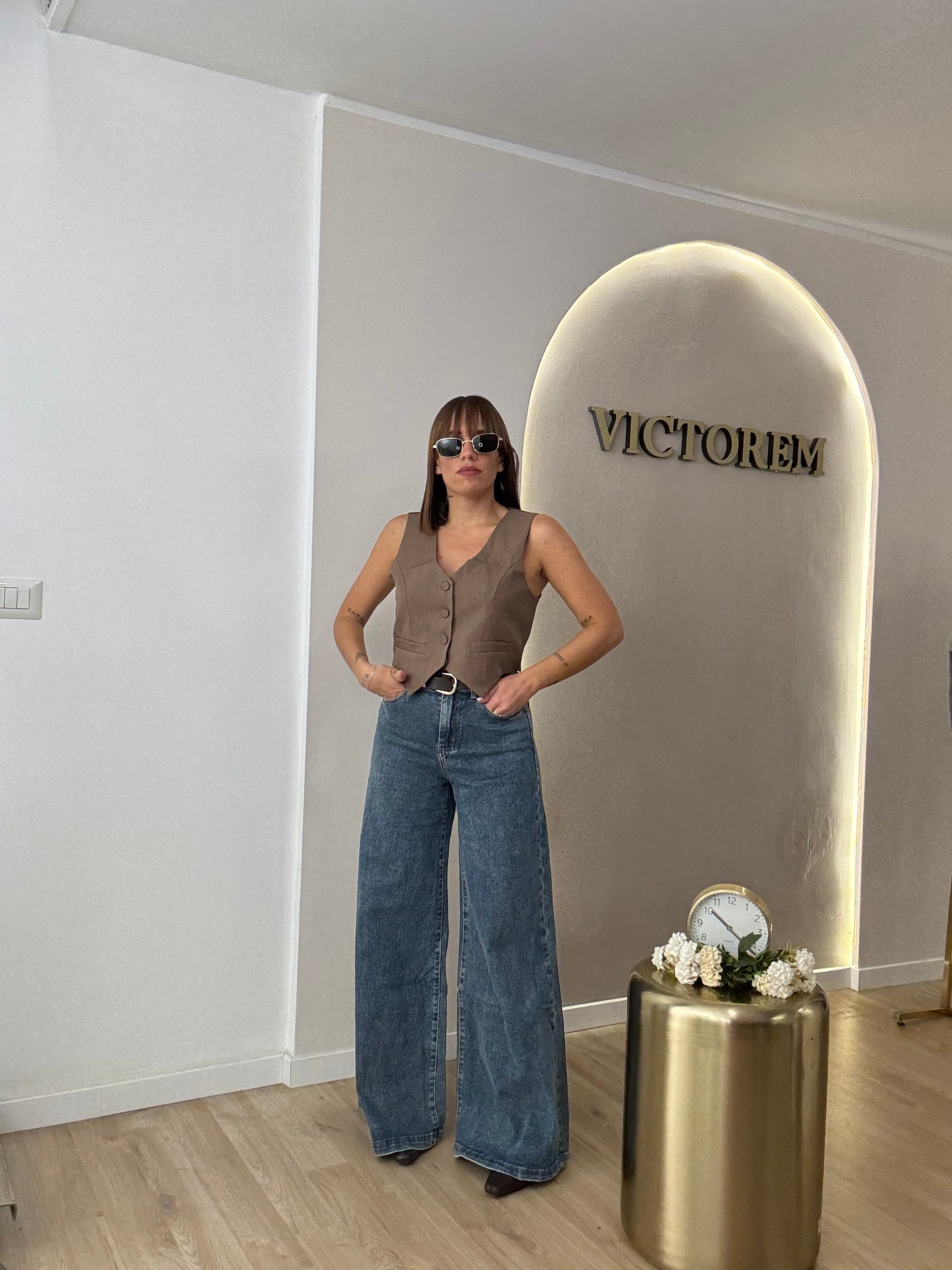 Jeans gamba ampia sabbiato