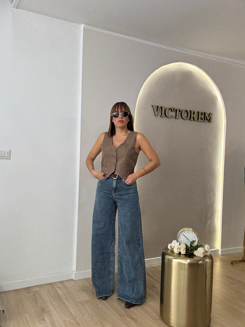 Jeans gamba ampia sabbiato