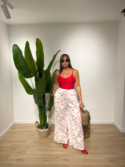 Pantalone in cotone stampa ciliegia