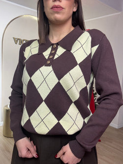 Maglia polo rombi bottoni gold