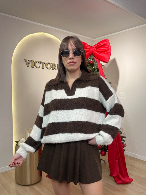 Maglia polo in lana grossa righe