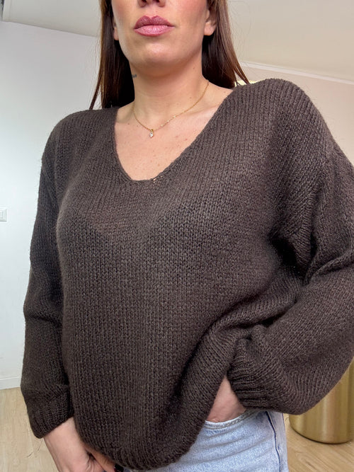 Maglia scollo V in lana grossa