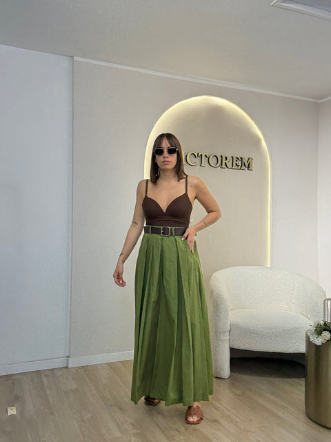 Pantalone ampio cotone con cinta