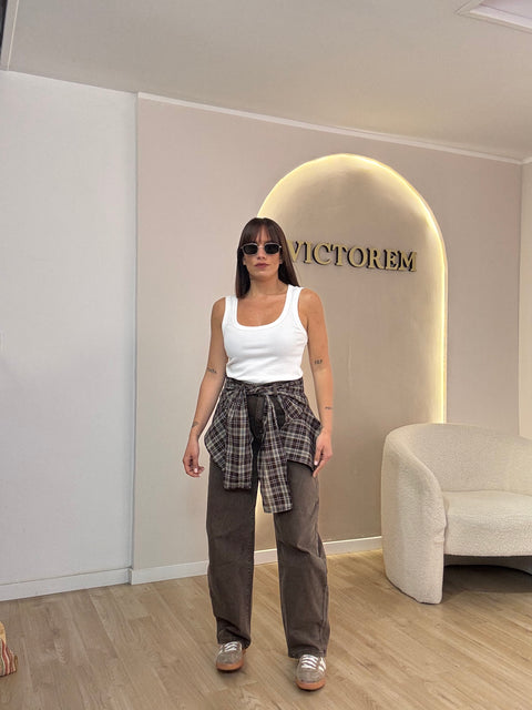Jeans con finta camicia in vita