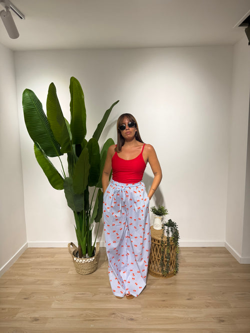 Pantalone in cotone stampa ciliegia