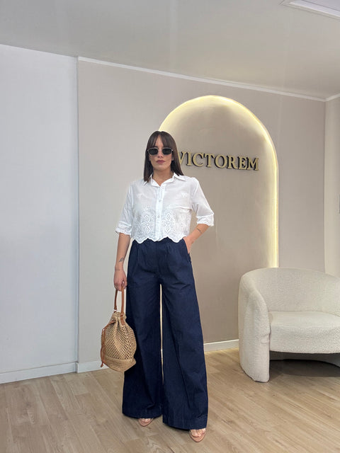 Pantalone in denim palazzo